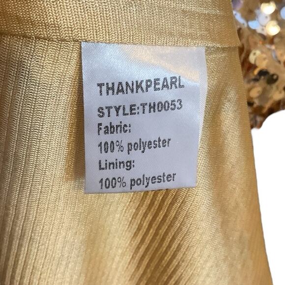 Thankpearl Gold Blouse Sequin Womens XL Sparkly Party Glam Boatneck Long Sleeve - Picture 8 of 8